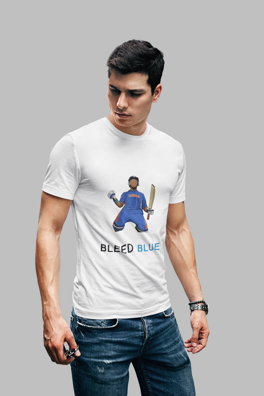 Bleed blue white printed t shirt