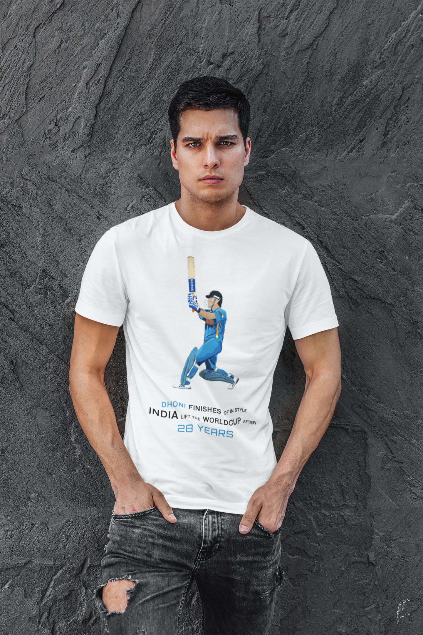 ms dhoni white printed tshirt